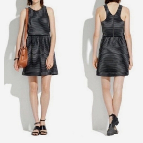 Madewell Pierside Black White Striped A Line Dress Mini Pockets - Size XS - Picture 3 of 13